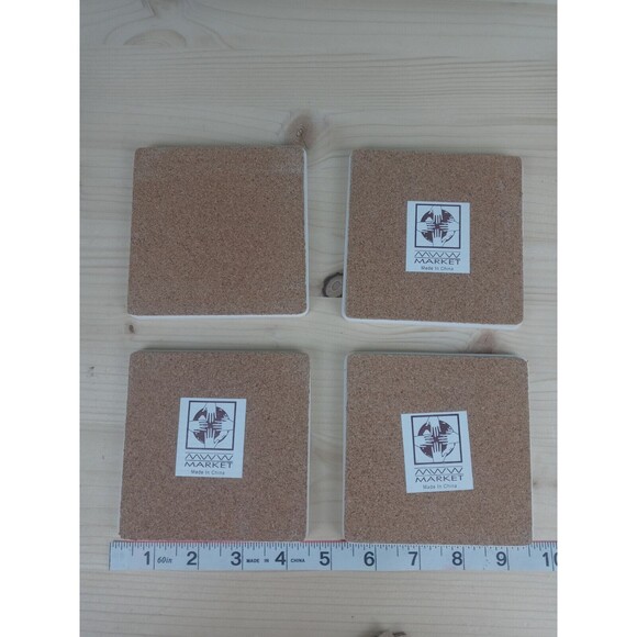 Vintage MWW Market Ceramic Poker Card Coaster Set w/ Original Box - Picture 3 of 4